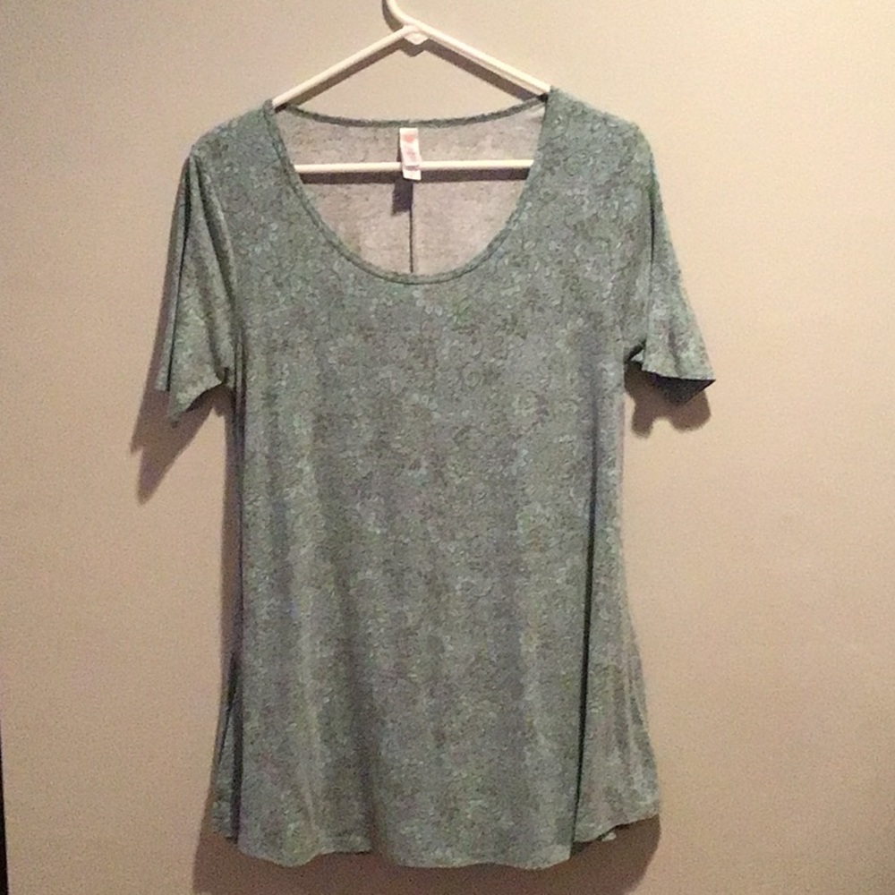 LuLaRoe Mint Green/Gray Short Sleeve Floral Print Tunic XS Scoop Neck